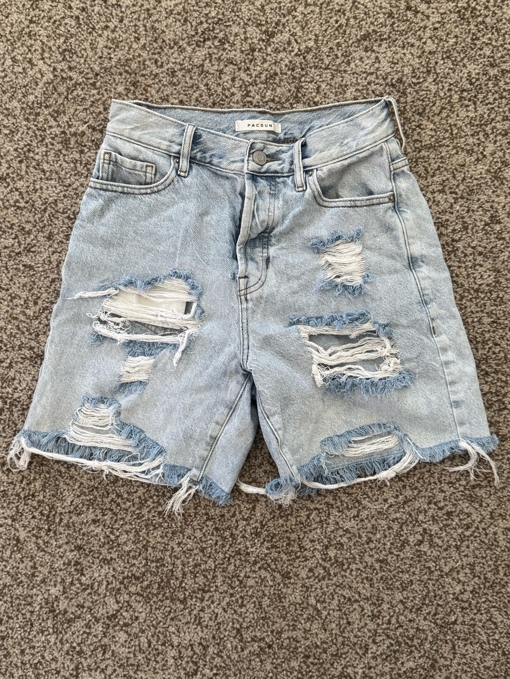 PacSun Light Blue Distressed High-Rise Denim Shorts